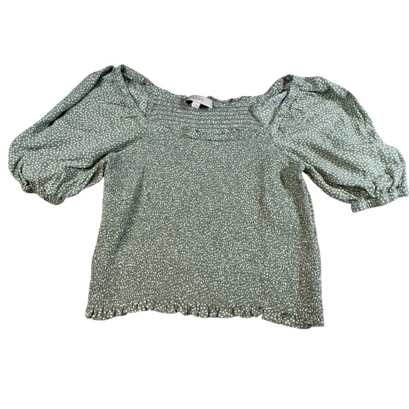 LOFT Women's Green Polka Dot Elastic waist Short sleeve shirt.  Size M - Picture 1 of 3